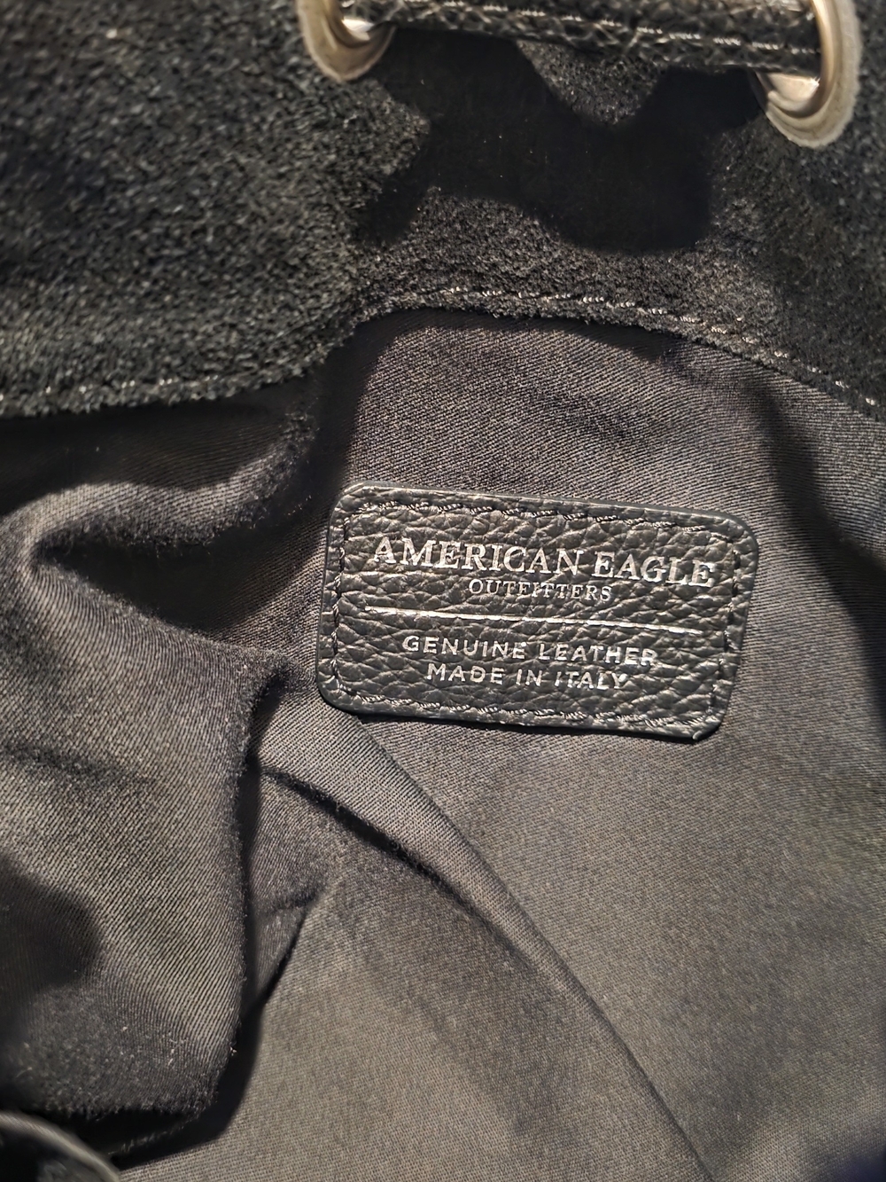 Like New, American Eagle Outfitters Black Leather Suede Bucket Bag Italy - Picture 7 of 15